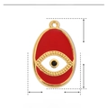 Detailansicht des roten Evil Eye Anhängers mit Maßen 21x13mm und goldener Fassung - Oval Rot Weiß Auge mit Strass