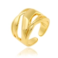 Macro shot of 18K gold plated multi-layer wavy open ring with high gloss finish - Triple Layer Wave (J-1154)