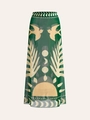 Detailweergave van een mesh rok met donkergroene vogel- en natuurpatronen - S / Groen