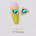 Retro heart-shaped nail charm with emerald green gemstone and gold metallic frame - xf-036 Gold Green Heart