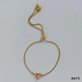 Adjustable golden bead chain bracelet featuring a sparkling pink heart-shaped zircon stone - Pink Zircon Heart (B675) / Gold