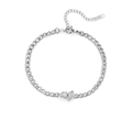 Silver NK chain bracelet with pear-shaped cubic zirconia and 18K engraved tag - Style 1 (Two Stones) / Silver Anklet