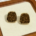 Retro round square leopard print earrings in gold metal frame with vintage charm - 43# Silver Pin - Gold - Trapezoid