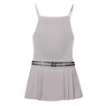 Sexy rückenfreies Mini-Faltenkleid in Grau mit doppelten schwarzen Gürteldetails - S / Grau