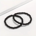 Two pieces of 8mm polished black stone beaded bracelets on a white minimalist background - 2 Pieces Pack (6mm Shiny Stone) / Black