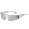Futuristic wraparound Y2K sunglasses with silver frame and grey mirrored lenses - Silver Frame White Mirror Lens