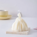 Wedding dress shaped scented candle in creamy white with delicate bow and skirt details - Large / Cream