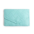 Mint green peach skin jewelry storage bag with quilted geometric pattern and flap closure - Cyan