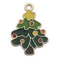 Ciondolo albero di Natale in lega con smalto verde e bordi dorati per gioielli fai da te - Albero di Natale Rotondo (14206)