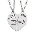 Silver alloy friendship heart necklace set with I LOVE YOU lock and key engraving - Heart Lock and Key Style (5353)
