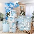 Scatole per palloncini trasparenti bianche con palloncini blu e lettere A-Z per festa - Scatole con BABY e set completo di alfabeti / Bianco