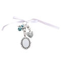 Memorial photo charm with white lace bow, pearls, and heart 'Always in my heart' tag - Single Pendant Bowknot Pearl Charm