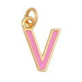 Golden letter V pendant with pink enamel filling and metal ring for necklaces - Pink - Letter V