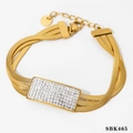 Three-layer gold-plated snake chain bracelet with sparkling rhinestone rectangular charm - Rectangle Style Gold Bracelet (SBK465)