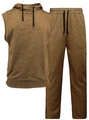 Men's khaki sleeveless hoodie and matching joggers set with drawstring details - S / Earthy Yellow