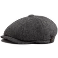 Berretto newsboy classico in tessuto spinato nero e grigio con dettaglio in cinturino di pelle - Regolabile / Grigio