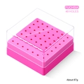 Fuchsia 49-hole nail drill bit storage box with transparent dustproof cover - 49 Holes / Rose Red