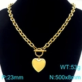 Collana con ciondolo a cuore dorato con catena spessa e chiusura OT, gioiello 500x8mm - Oro