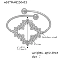 Verstelbare roestvrijstalen ring met zirkonia bezette holle ruitvorm - US 7 / Holle Ruit Stijl (A997) / Staalkleur