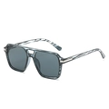 Classic double-bridge square sunglasses with blue grey marble frame and dark grey lenses - Striped Frame Grey Lens