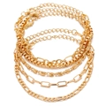 Five-piece layered gold chain bracelet set with box chain and figaro chain designs - 5 Pcs Gold Multi-layer Chain Set