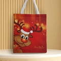 Detail of Christmas canvas tote bag featuring a cute reindeer print and holiday greetings - Style 33