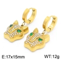 Orecchini a cerchio leopardo dorati con strass bianchi e occhi di pietre verdi - Orecchini a Testa di Leopardo (KE113280-HM)