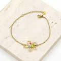 Golden titanium steel chain bracelet featuring a colorful six-bead flower charm - Style 8 (Five-petal Flower/Six-color Small Beads)