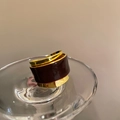 Chic double-layer gold open ring with dark red enamel inlay in a minimalist design - Gold Wine Red (WR392)
