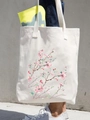Off-white canvas tote bag featuring pink cherry blossom print and durable straps - Pink Cherry Blossom
