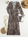 Ensemble bikini 3 pièces à rayures avec paréo à manches longues et accessoires de plage été - S / Marron