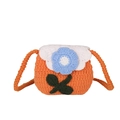 Kids orange crochet flower crossbody bag with blue floral accent and white trim - Orange