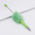 Green plush DIY beaded pen with retractable metal pointer and fluffy faux fur texture - Macaron Green