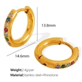 Vergoldete Edelstahl-Creolen mit bunten Strasssteinen, 14 mm Durchmesser, elegantes Design - Gold (Mehrfarbiger Zirkonia)