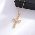 Lussuosa collana a croce in acciaio inossidabile dorato con pietre di zircone lucide - Oro