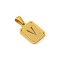Polished 18K gold plated titanium steel rectangle pendant with matte letter V design - Letter V - Gold