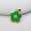 Exquisite gold-plated green enamel flower pendant with sparkling crystals on stone base - US 1 / Green