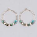 Bohemian gold stainless steel hoop earrings with turquoise and white marble beads - Turquoise Beaded Gold Hoop