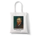 White canvas tote bag featuring Vincent van Gogh self-portrait oil painting print - Self-Portrait 1887 (STD1868-T)