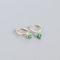 Elegant gold S925 silver hoop earrings with a green gemstone clover pendant for women - Golden (Green Stone)