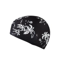 Elastic swimming cap in black with white palm tree patterns for adults - Black White Coconut Tree