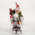 Bambola Babbo Natale in maglia grigia e rossa con sci e sacco di regali - 30cm