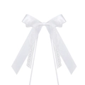 White satin bow car decoration with elegant lace edges and romantic long streamers - White Satin Lace Style