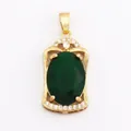 Oval deep green zircon pendant in gold-plated brass setting with white crystal accents - Green/Oval