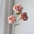 Artificial 3-head diamond rose in dusty pink color for wedding and home decoration - Milk Tea