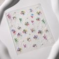 3D holographic flower nail stickers with pearl accents in minimalist floral designs - Colored Floral and Faux Pearl Style (TL-152)