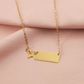 Close-up of gold stainless steel necklace with hollow butterfly rectangle pendant on pink silk - Hollow Butterfly Style (MP340-2) / Gold