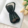 5-piece makeup brush set in dark green shell case with mirror and soft bristles - 5 Pcs Set (With Mirror Case) / Blue