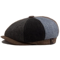 Retro multi-color patchwork octagonal newsboy hat with side metal button detail - Adjustable / Color Block