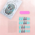 Set di 24 unghie finte a mandorla blu laser con motivo a diamante e kit di applicazione - Blu Lago/Rombi Olografici